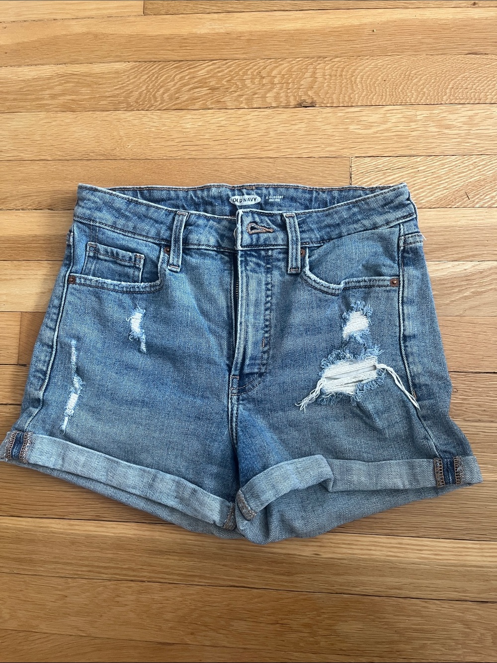 Old Navy Light Blue Distressed Roll-Cuff Denim Shorts